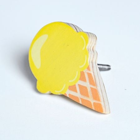 Handmade Pine Wood Yellow Ice Cream Knob for Kids